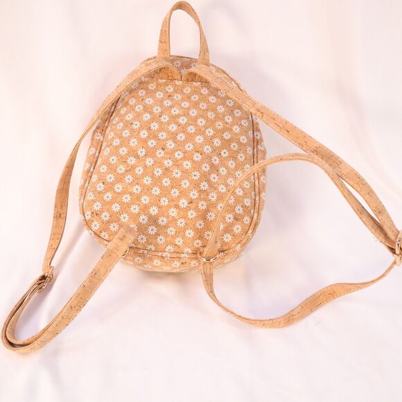 Corkcho Cork Fabric Backpack Purse Adjustable Straps Bag Tan w/ Daisys - Picture 3 of 10